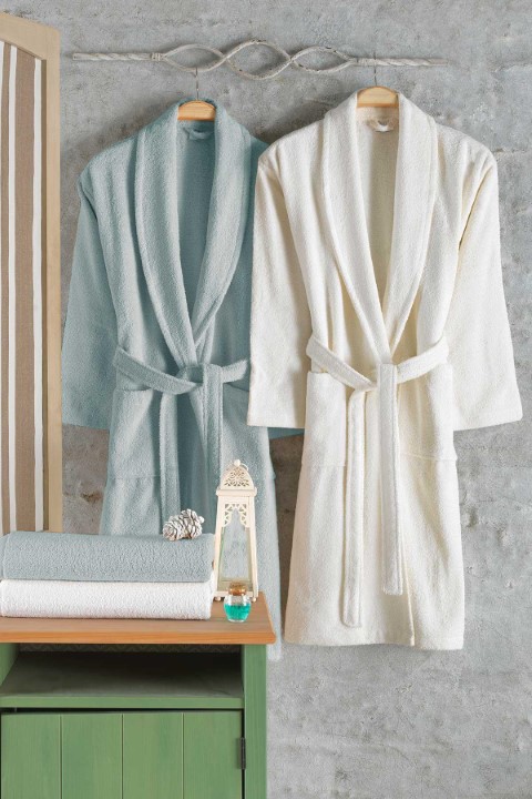 Bornoz Aile Seti 4 Parça %100 Pamuk Naturel Yeşil